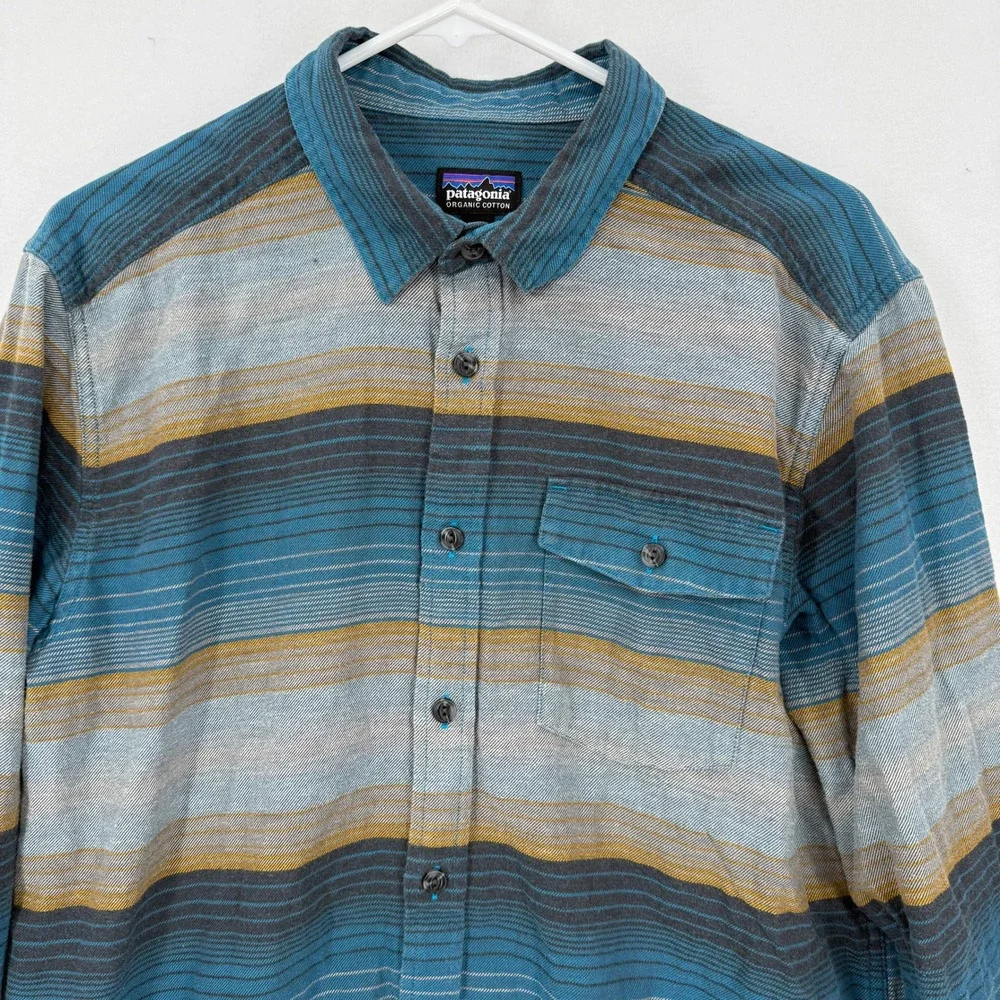 Patagonia Mens Fjord Flannel Shirt Blue Gray Stripe Organic Cotton STY54020 FA17